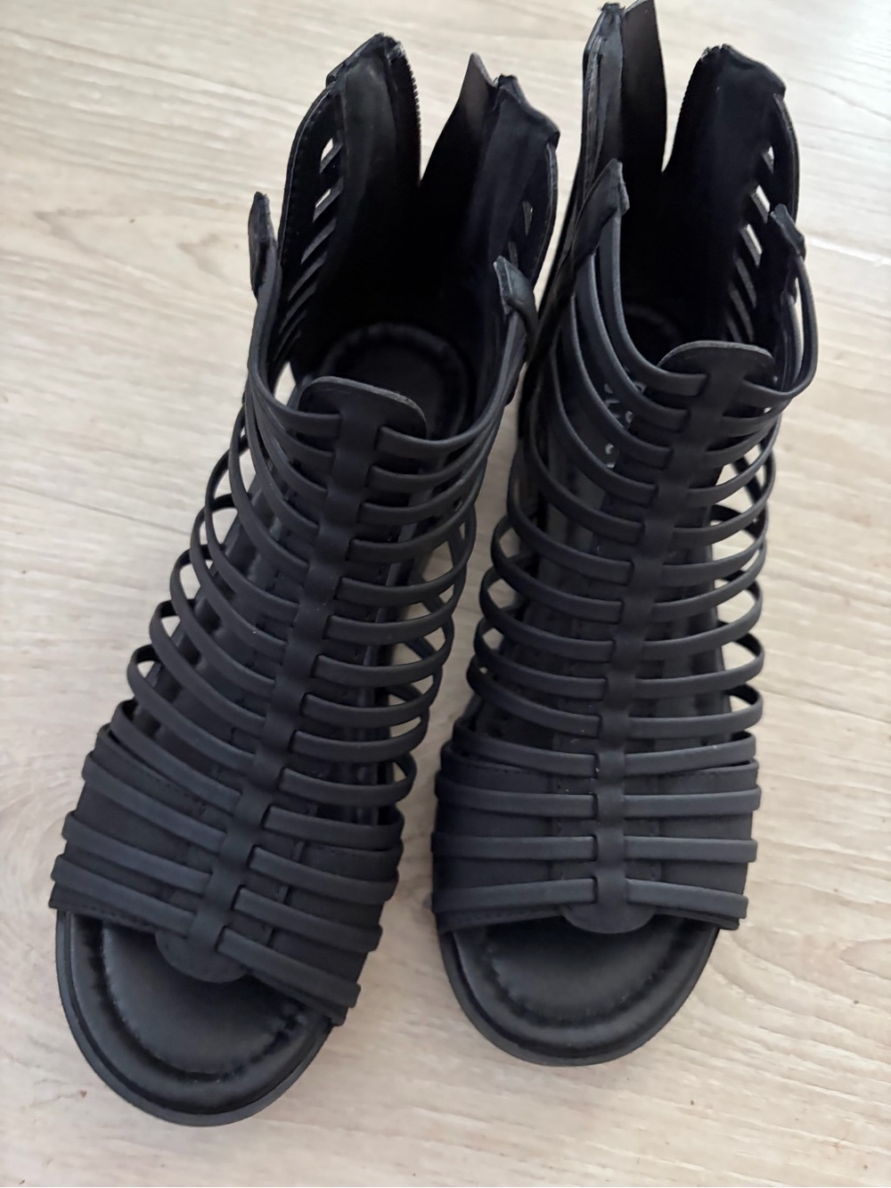 Journee Collection Black Strappy Cage Sandals